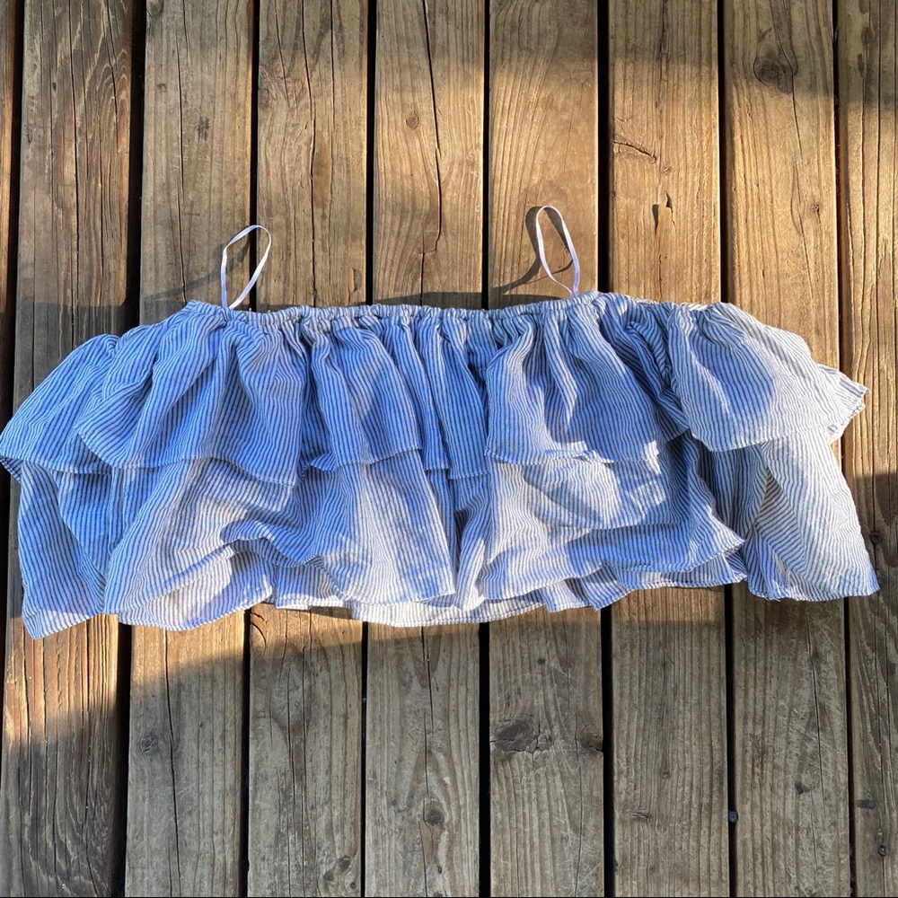 Striped off shoulder ruffle crop top